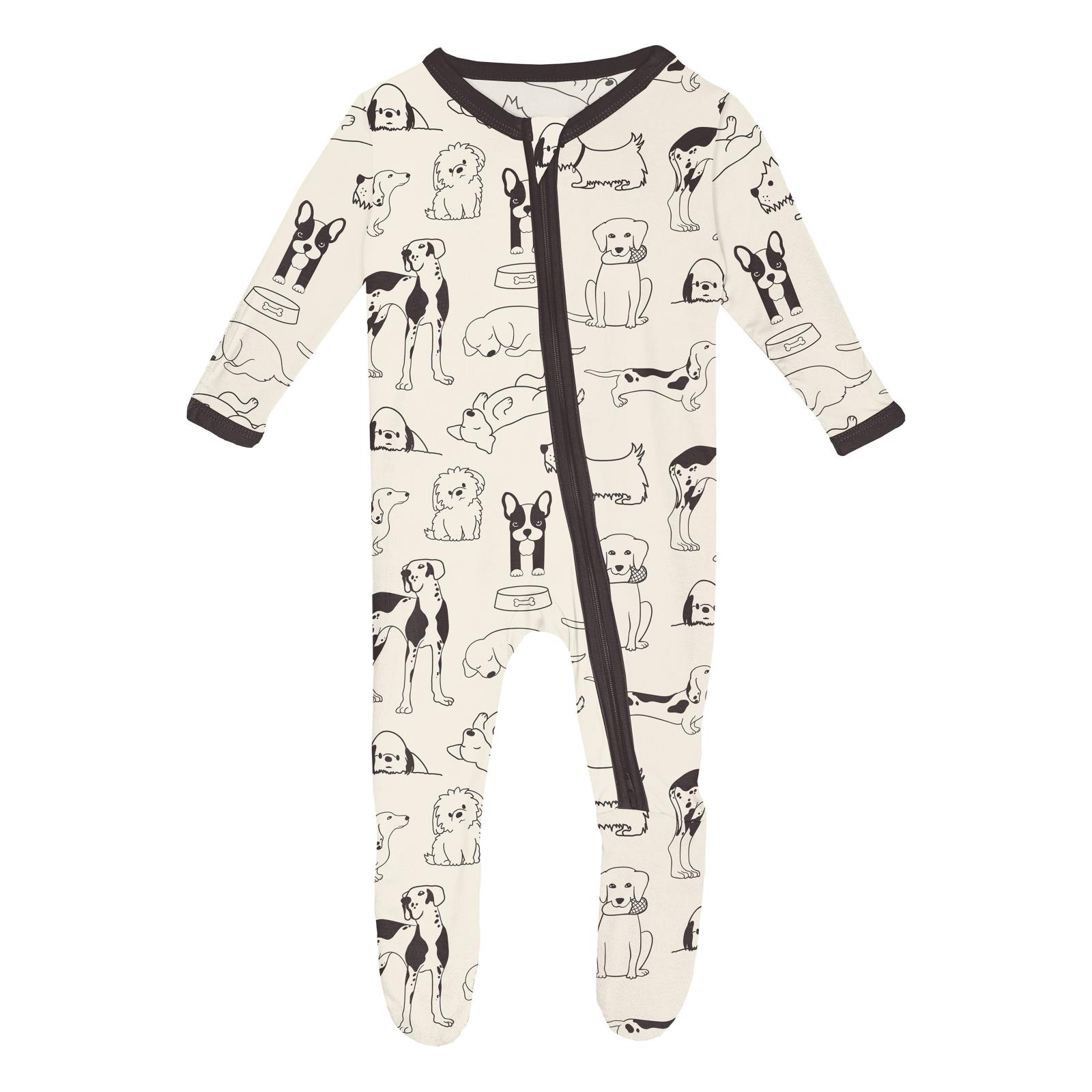 Kickee Pants Print Footie with 2 Way Zipper Natural Dogs