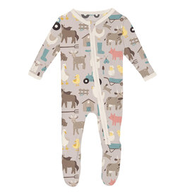 Kickee Pants Print Footie with 2 Way Zipper Latte Morning on the Farm