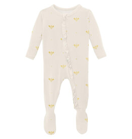Kickee Pants Print Layette Ruffle Footie with 2 Way Zipper Gold Bees