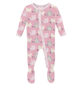 Kickee Pants Print Layette Ruffle Footie with 2 Way Zipper Cake Pop Cats and Yarn