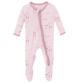 Kickee Pants Print Muffin Ruffle Footie with 2 Way Zipper Shrinking Violet Dogs