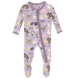 Kickee Pants Print Muffin Ruffle Footie with 2 Way Zipper Thistle Morning on the Farm