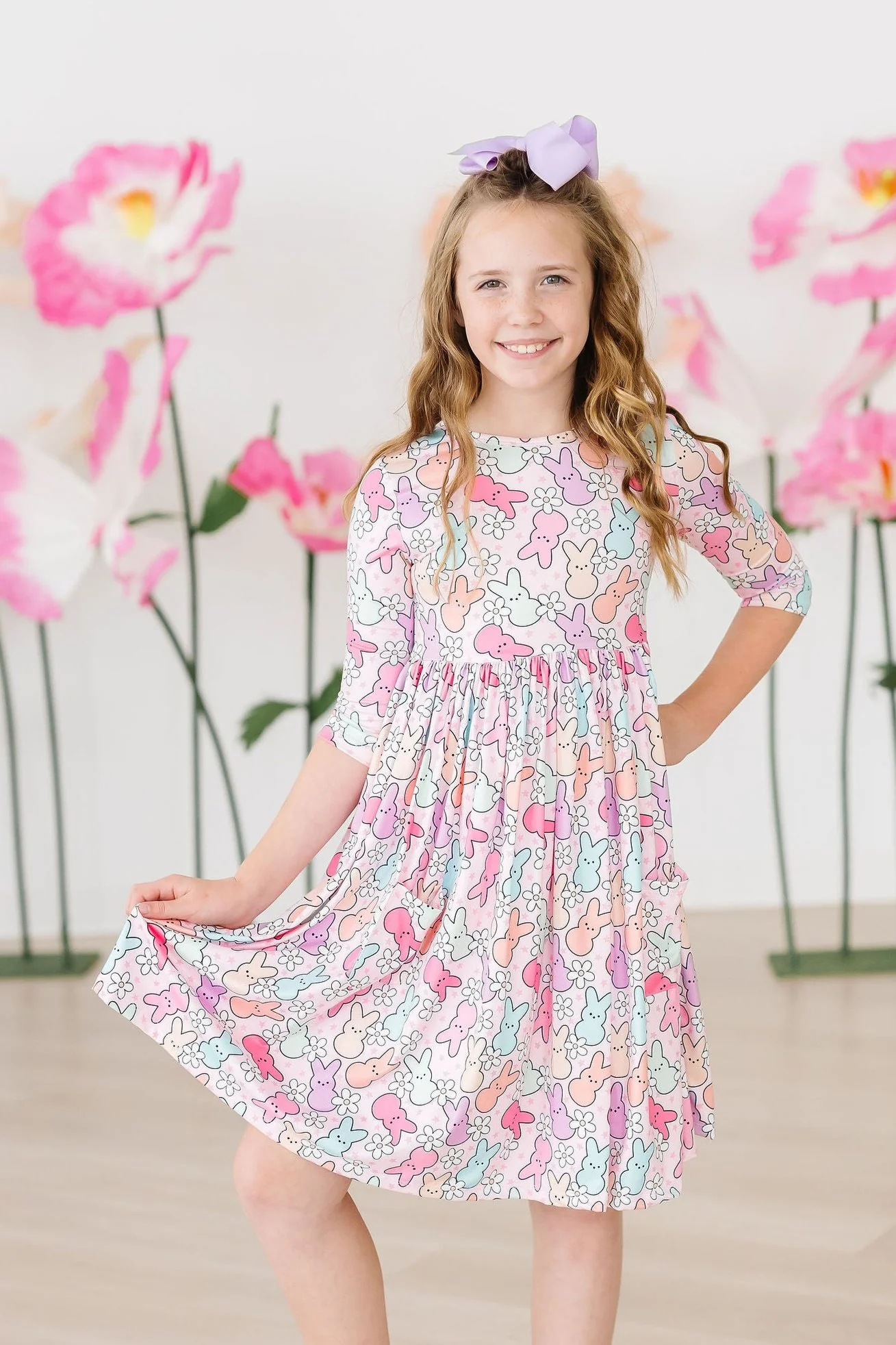 Mila & Rose Hanging with My Peeps 3/4 Sleeve Pocket Twirl Dress