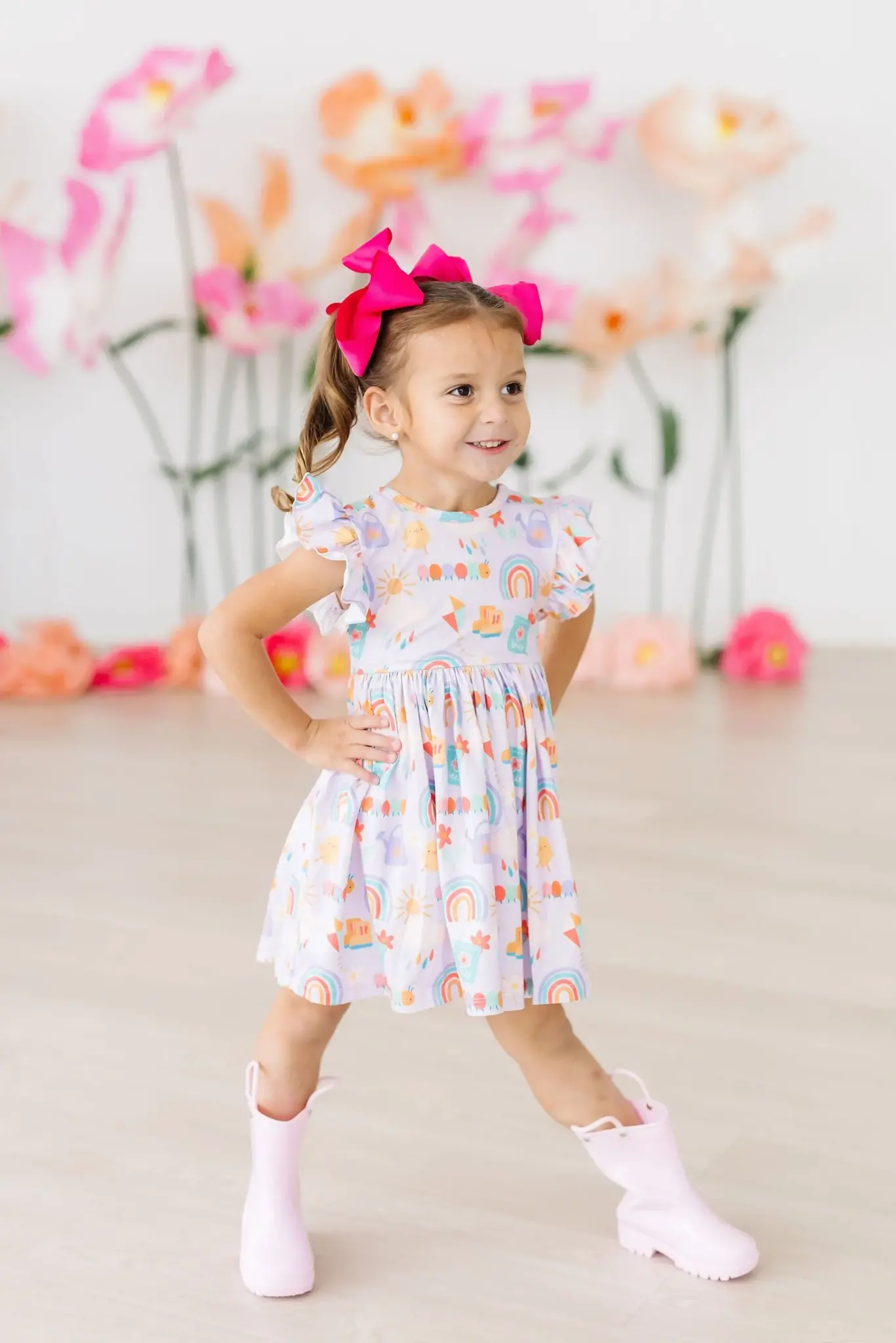 Mila & Rose Rainy Day Flutter Sleeve Twirl Dress