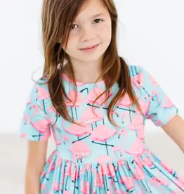 Mila & Rose Pretty in Pink Flamingos S/S Pocket Twirl Dress