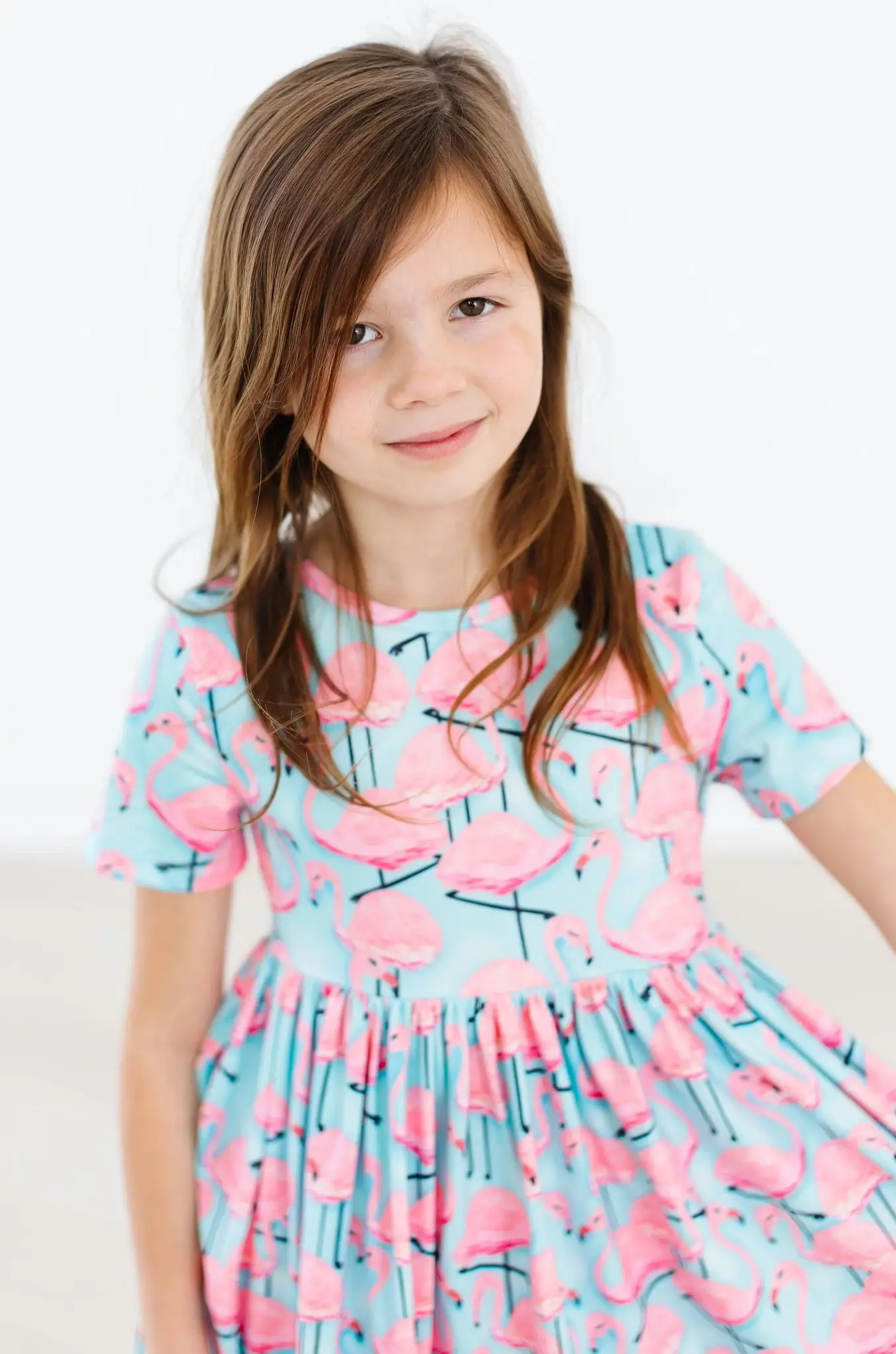 Mila & Rose Pretty in Pink Flamingos S/S Pocket Twirl Dress