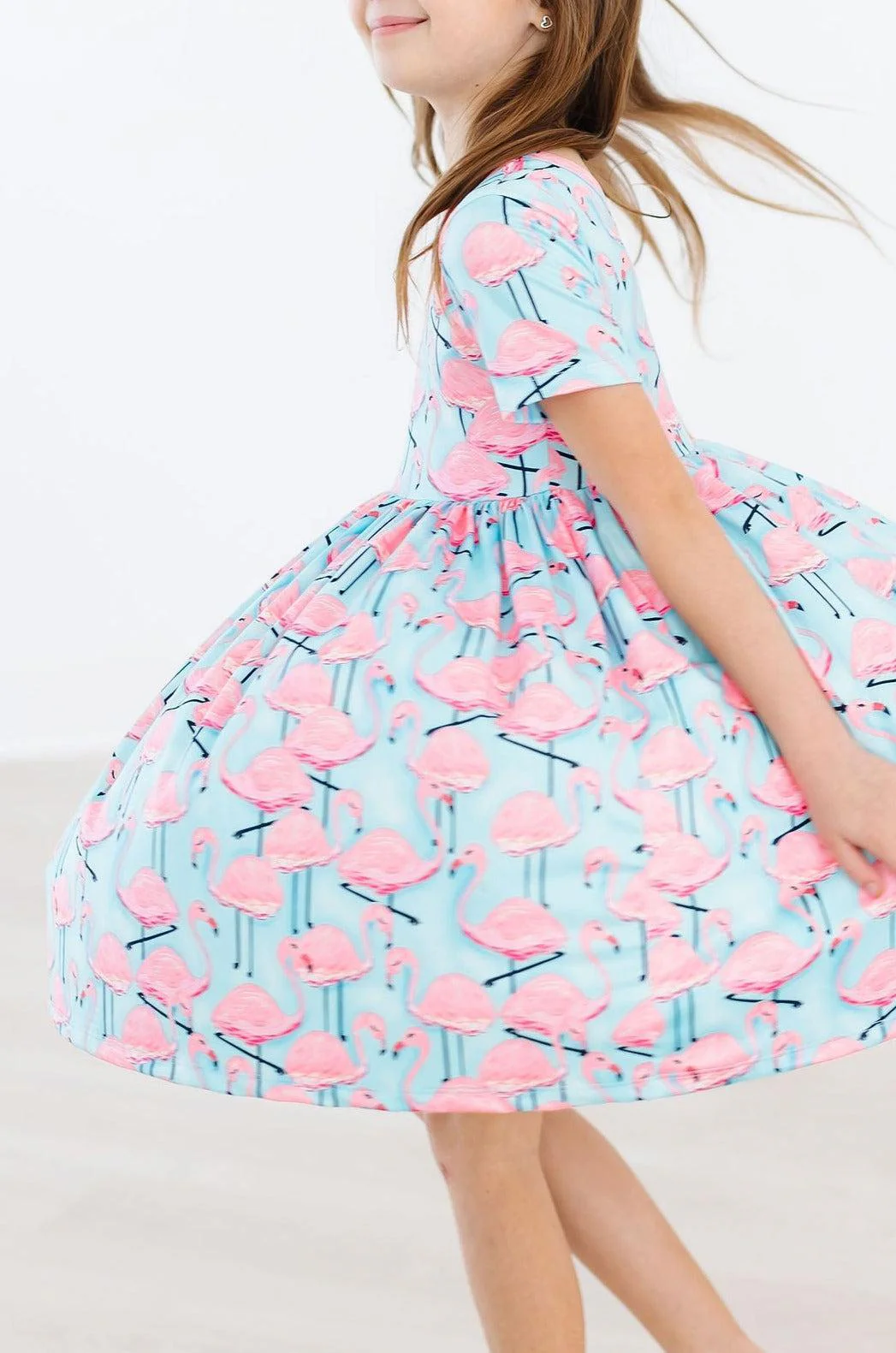 Mila & Rose Pretty in Pink Flamingos S/S Pocket Twirl Dress