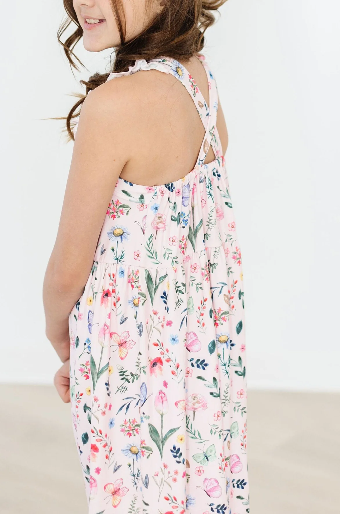 Mila & Rose Butterfly Meadows Ruffle Cross Back Dress