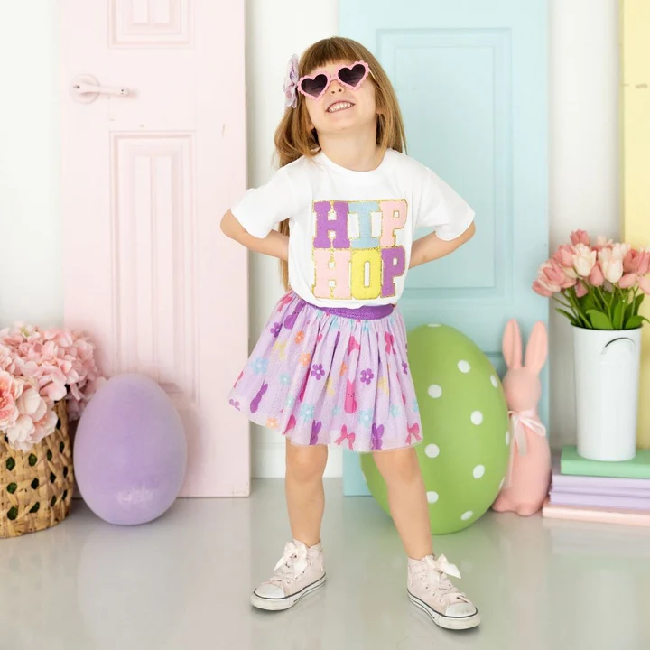 Sweet Wink Hip Hop Patch Easter Short Sleeve T-Shirt White