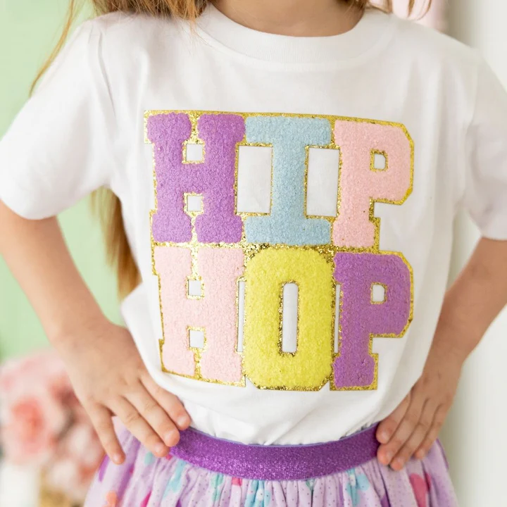 Sweet Wink Hip Hop Patch Easter Short Sleeve T-Shirt White