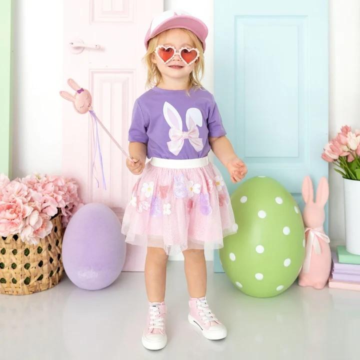 Sweet Wink Bunny Bow Easter Short Sleeve T-Shirt Lavender