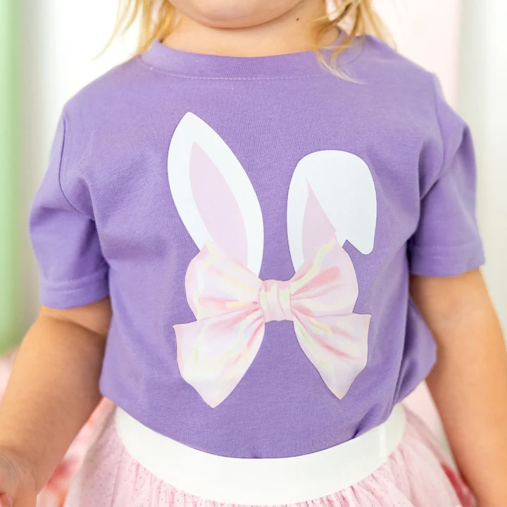 Sweet Wink Bunny Bow Easter Short Sleeve T-Shirt Lavender