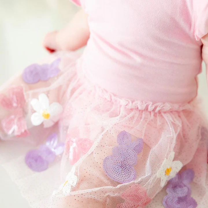 Sweet Wink Bunny Bow Sequin Easter Short Sleeve Tutu Bodysuit
