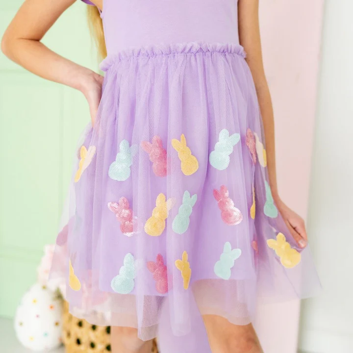 Sweet Wink Easter Peeps Flutter Sleeve Tutu Dress (Lavender)