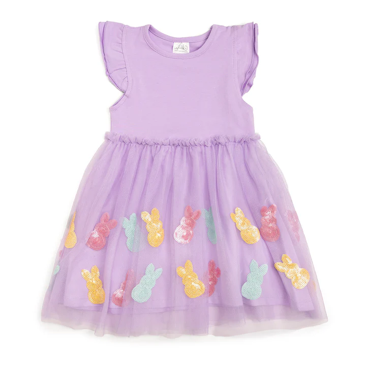Sweet Wink Easter Peeps Flutter Sleeve Tutu Dress (Lavender)