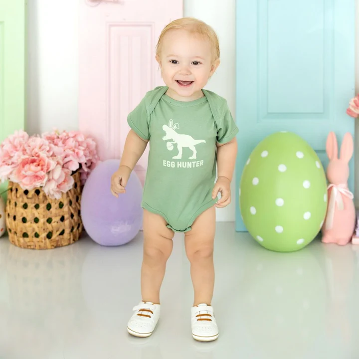 Sweet Wink Egg Hunter Easter Short Sleeve Bodysuit Sage