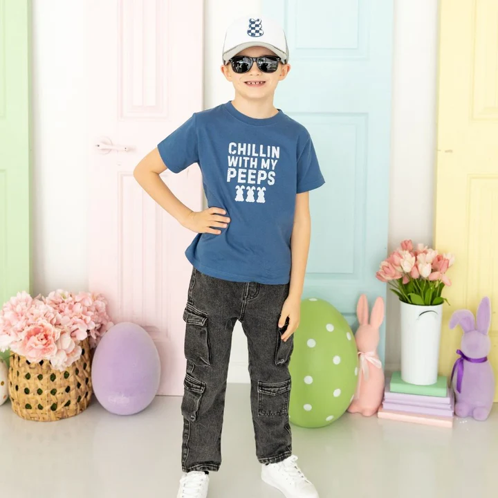 Sweet Wink Chillin With My Peeps Easter Short Sleeve T-Shirt Indigo