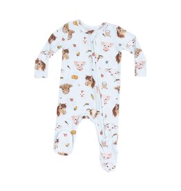 Angel Dear Vintage Animals Faces Blue 2 Way Zipper Footie