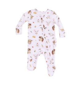 Angel Dear Vintage Animals Faces Pink 2 Way Zipper Ruffle Back Footie