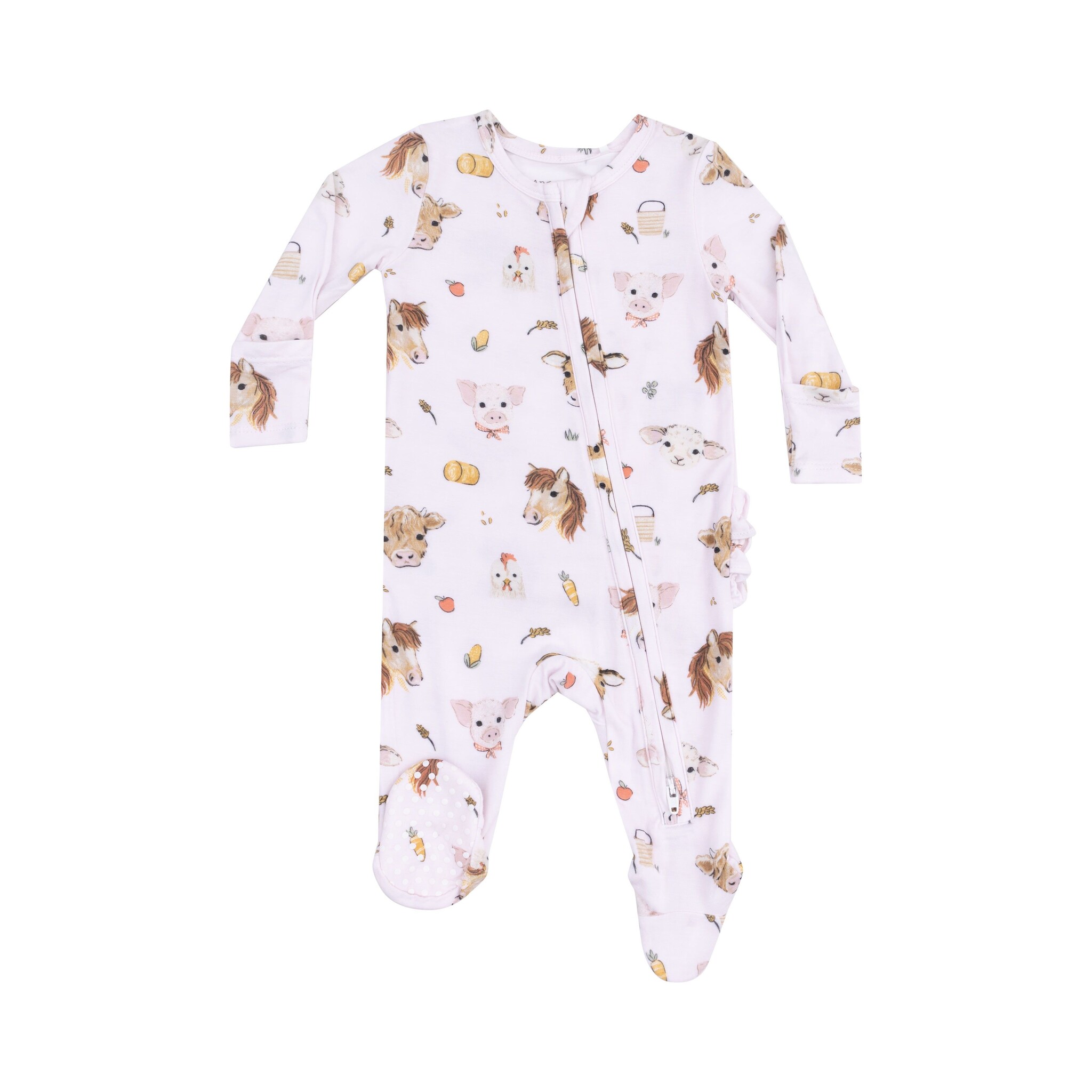 Angel Dear Vintage Animals Faces Pink 2 Way Zipper Ruffle Back Footie