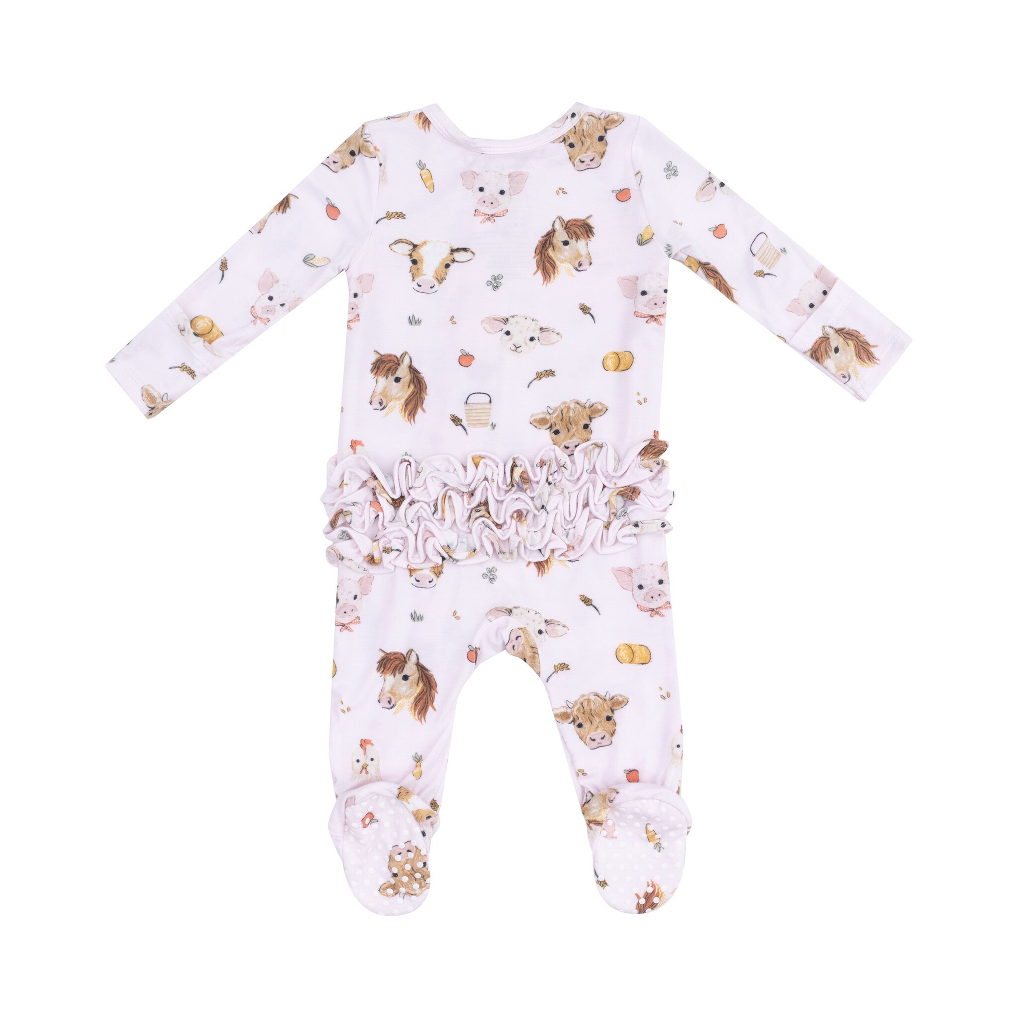 Angel Dear Vintage Animals Faces Pink 2 Way Zipper Ruffle Back Footie