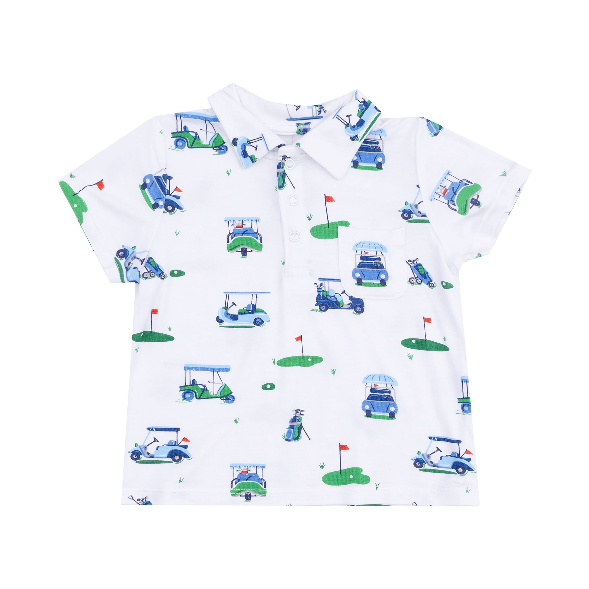 Angel Dear Vintage Golf Carts Blue Polo Shirt & Short Set