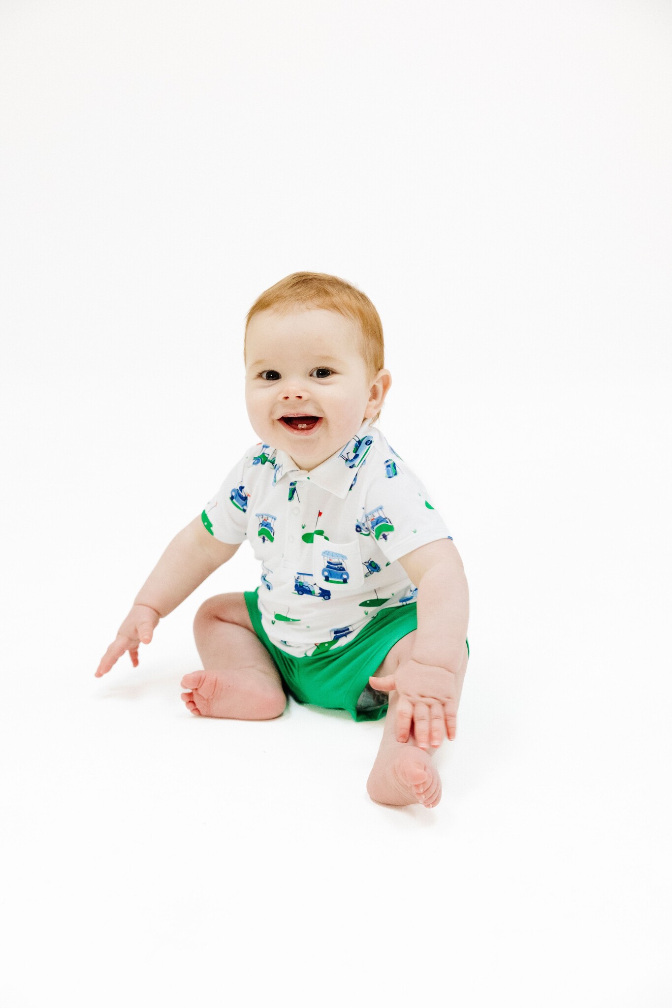 Angel Dear Vintage Golf Carts Blue Polo Shirt & Short Set