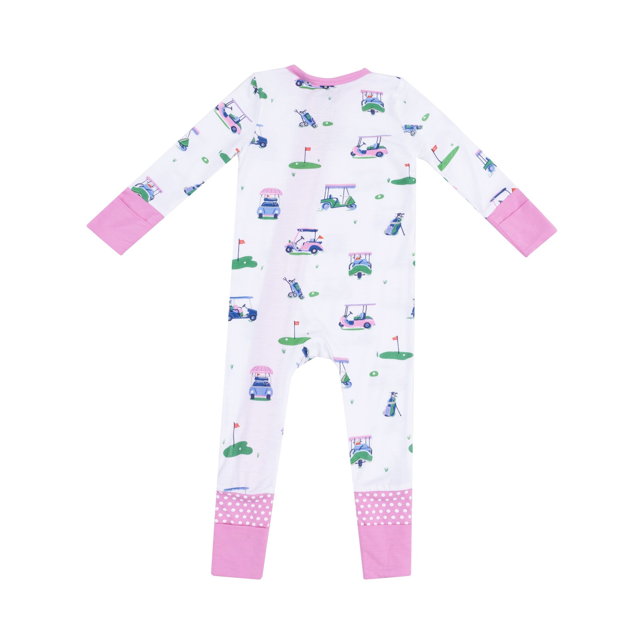Angel Dear Vintage Golf Carts Pink 2 Way Zipper Romper