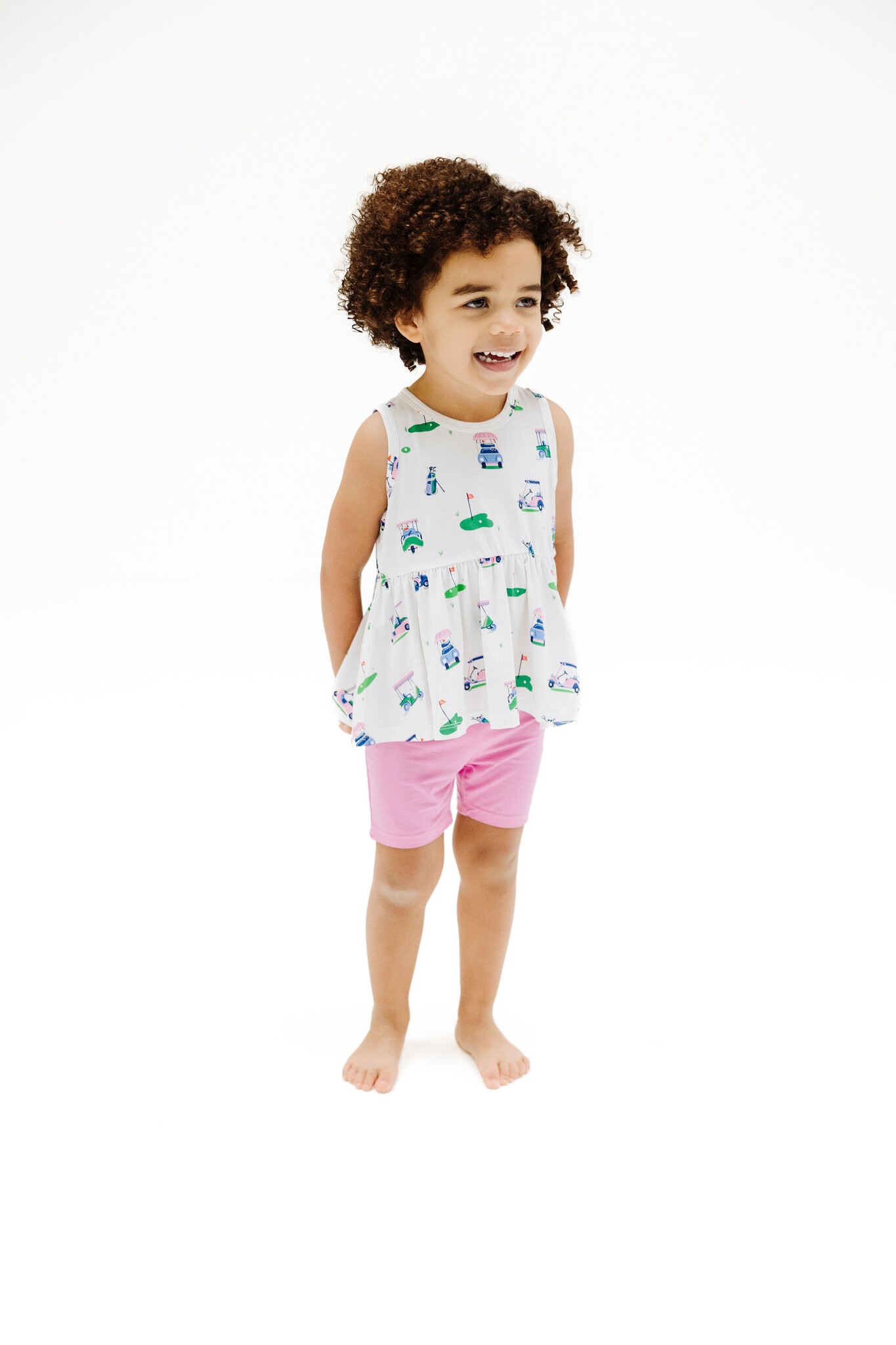 Angel Dear Vintage Golf Carts Pink Peplum Tank Top and Bike Short