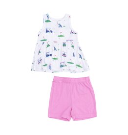 Angel Dear Vintage Golf Carts Pink Peplum Tank Top and Bike Short