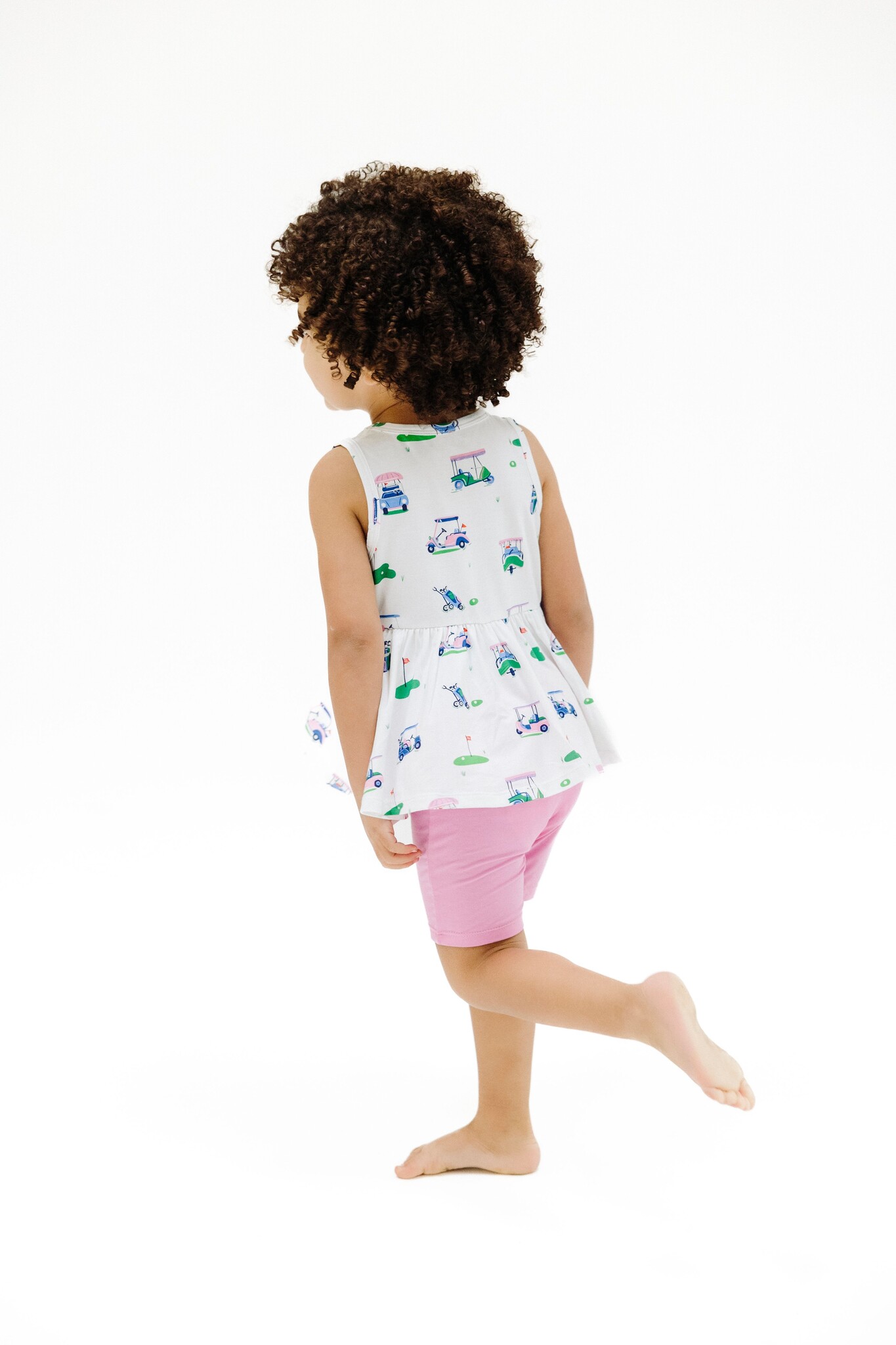 Angel Dear Vintage Golf Carts Pink Peplum Tank Top and Bike Short