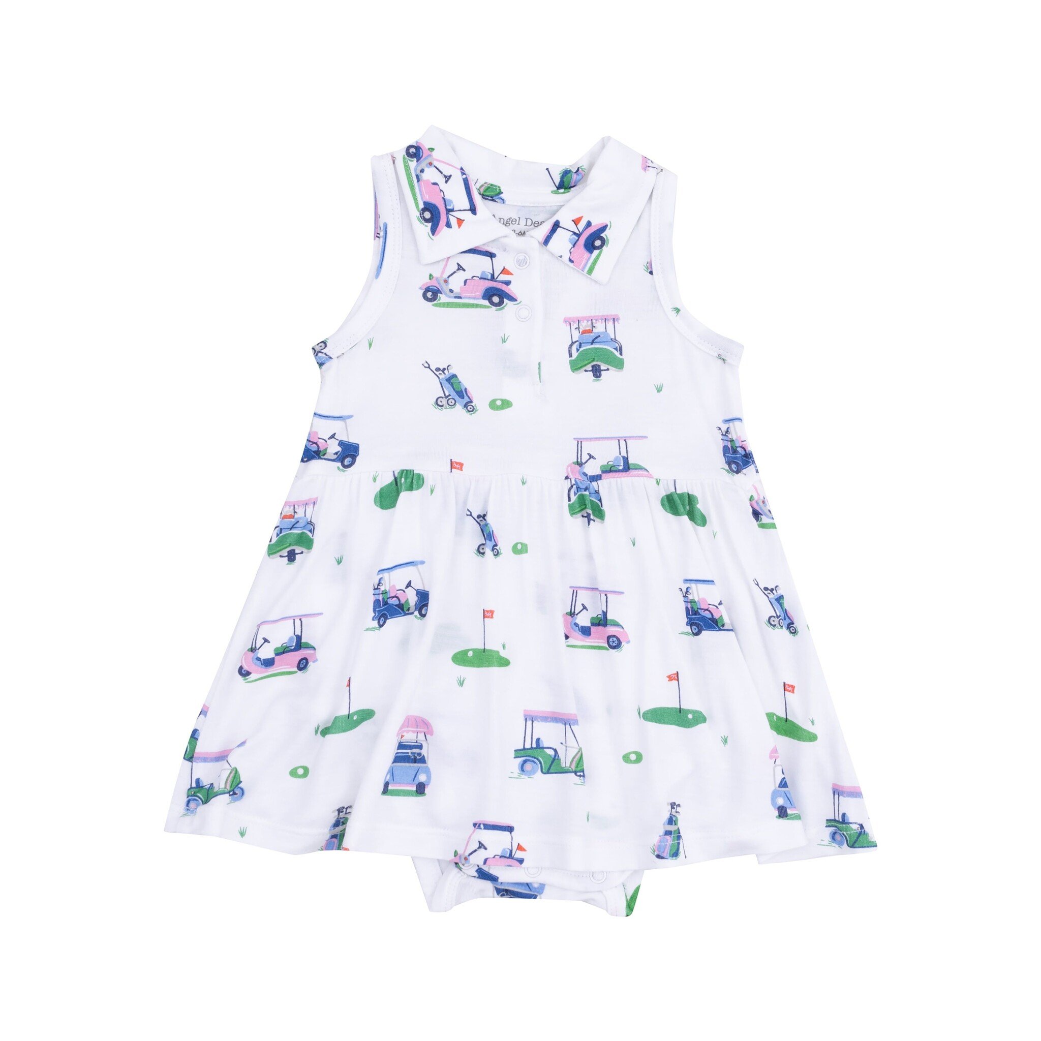 Angel Dear Vintage Golf Carts Pink Polo Collar Bodysuit Dress