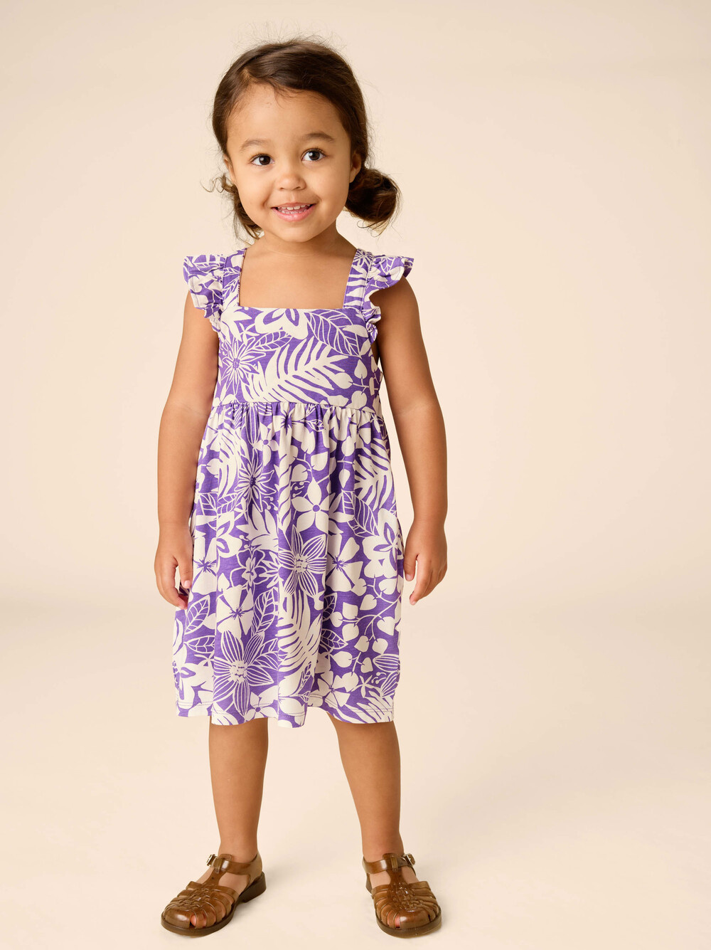 Tea Collection Ruffle Strap Dress Tropical Foliage