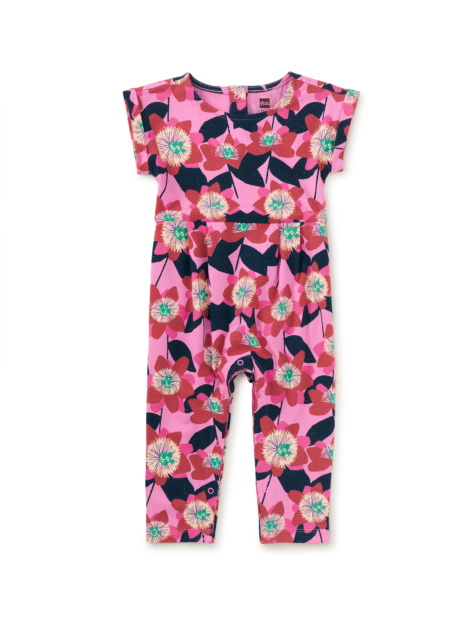 Tea Collection Cuff Sleeve Baby Romper Block Print Passion Flower