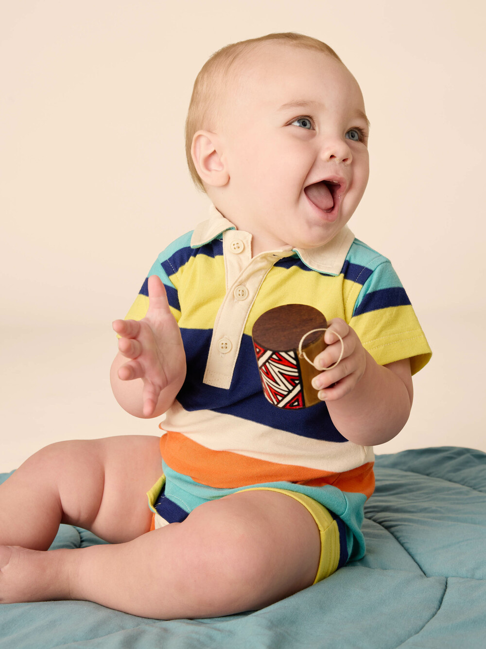 Tea Collection Polo Baby Romper Patina Stripe