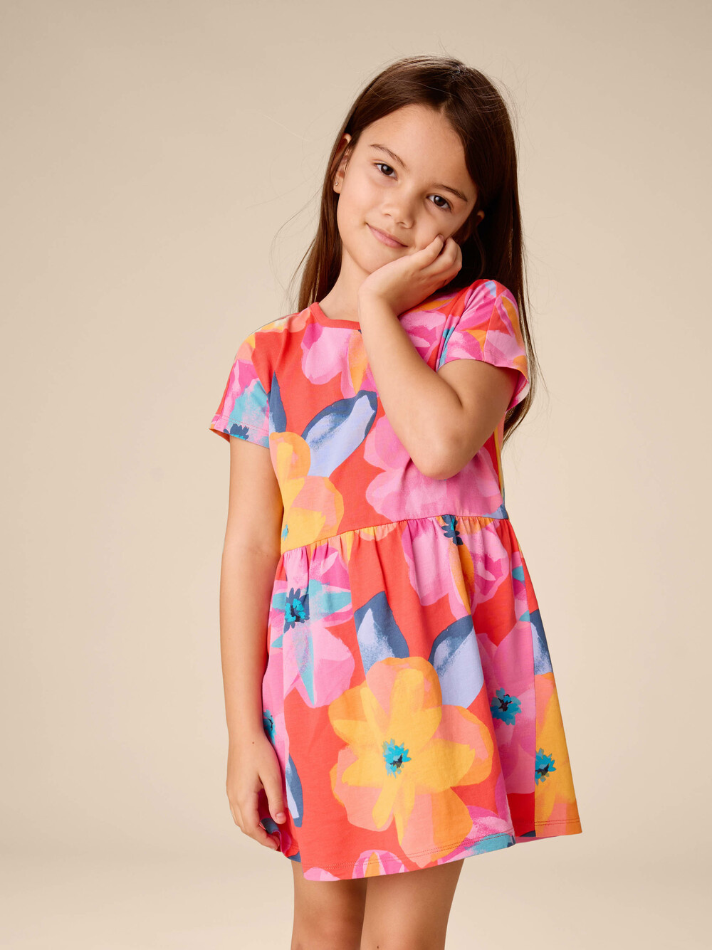 Tea Collection Short Sleeve Twirl Dress Large Tropical Floral