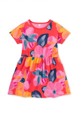 Tea Collection Short Sleeve Twirl Dress Large Tropical Floral