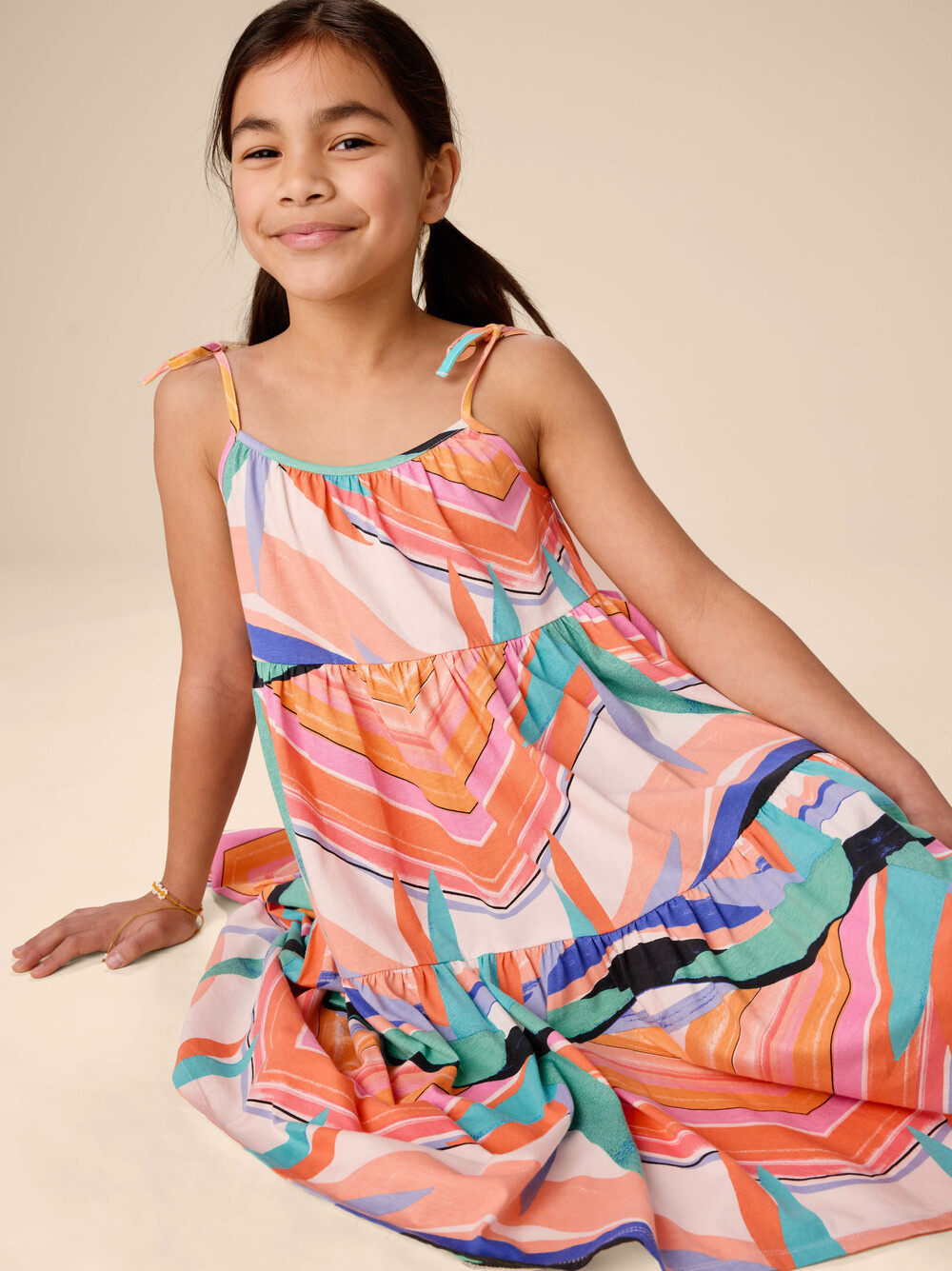 Tea Collection Tie Should Tiered Dress Bird of Paradise Stripe