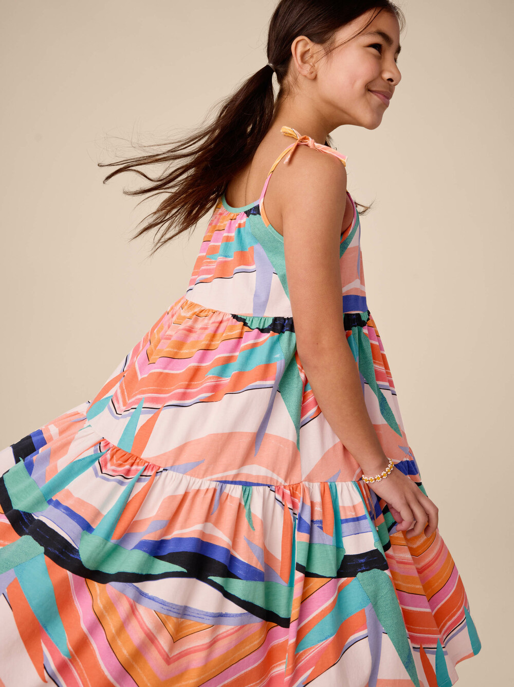 Tea Collection Tie Should Tiered Dress Bird of Paradise Stripe