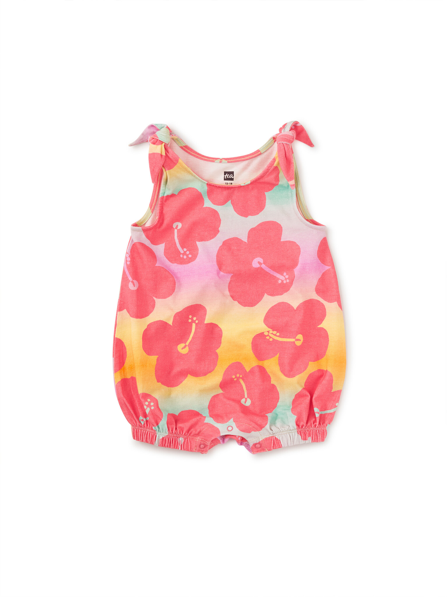 Tea Collection Tie Shoulder Baby Romper Rainbow Hibiscus