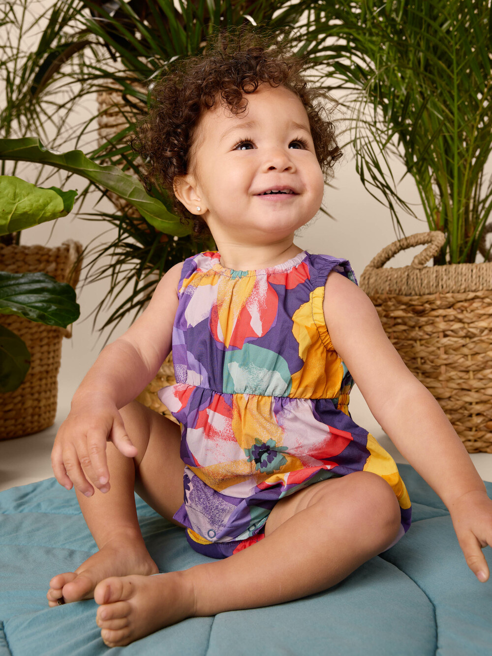 Tea Collection Peek-A-Boo Back Baby Romper Large Tropical Floral