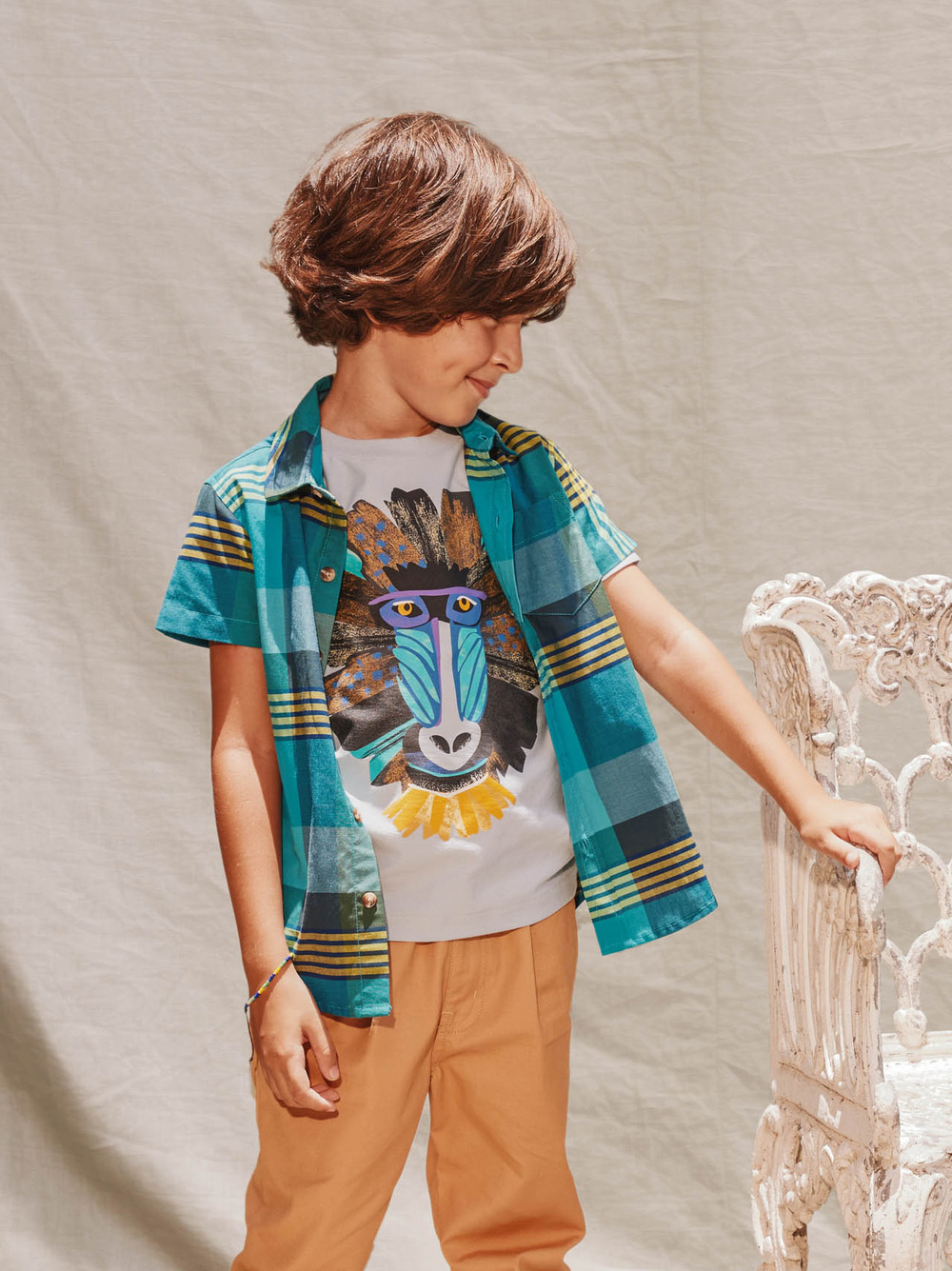 Tea Collection Mandrill Monkey Graphic Tee Blue Fog