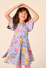 Tea Collection Flutter Sleeve Twirl Dress Tropical Gardenias