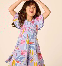 Tea Collection Flutter Sleeve Twirl Dress Tropical Gardenias