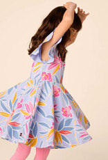 Tea Collection Flutter Sleeve Twirl Dress Tropical Gardenias