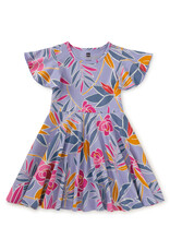 Tea Collection Flutter Sleeve Twirl Dress Tropical Gardenias