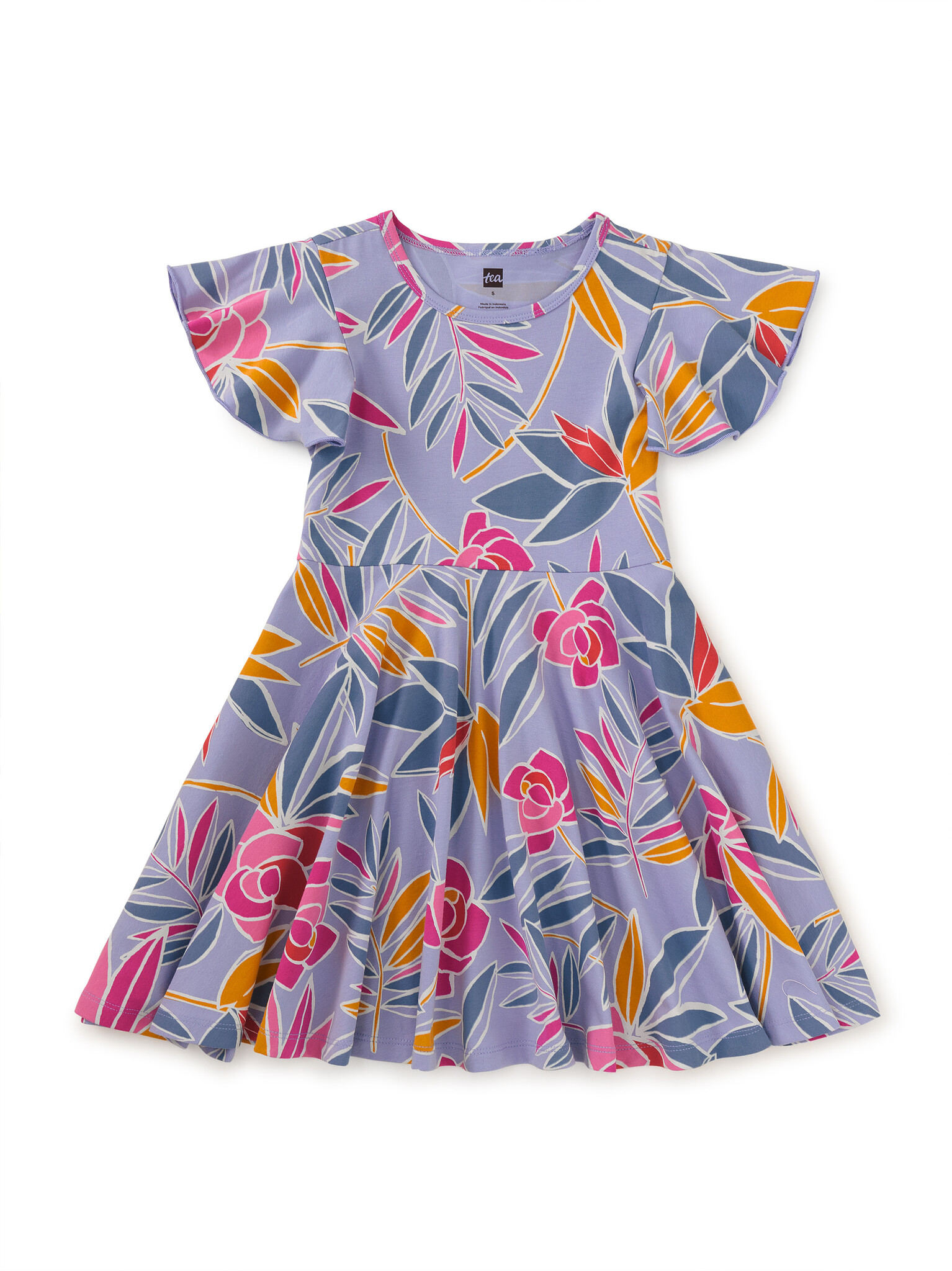 Tea Collection Flutter Sleeve Twirl Dress Tropical Gardenias