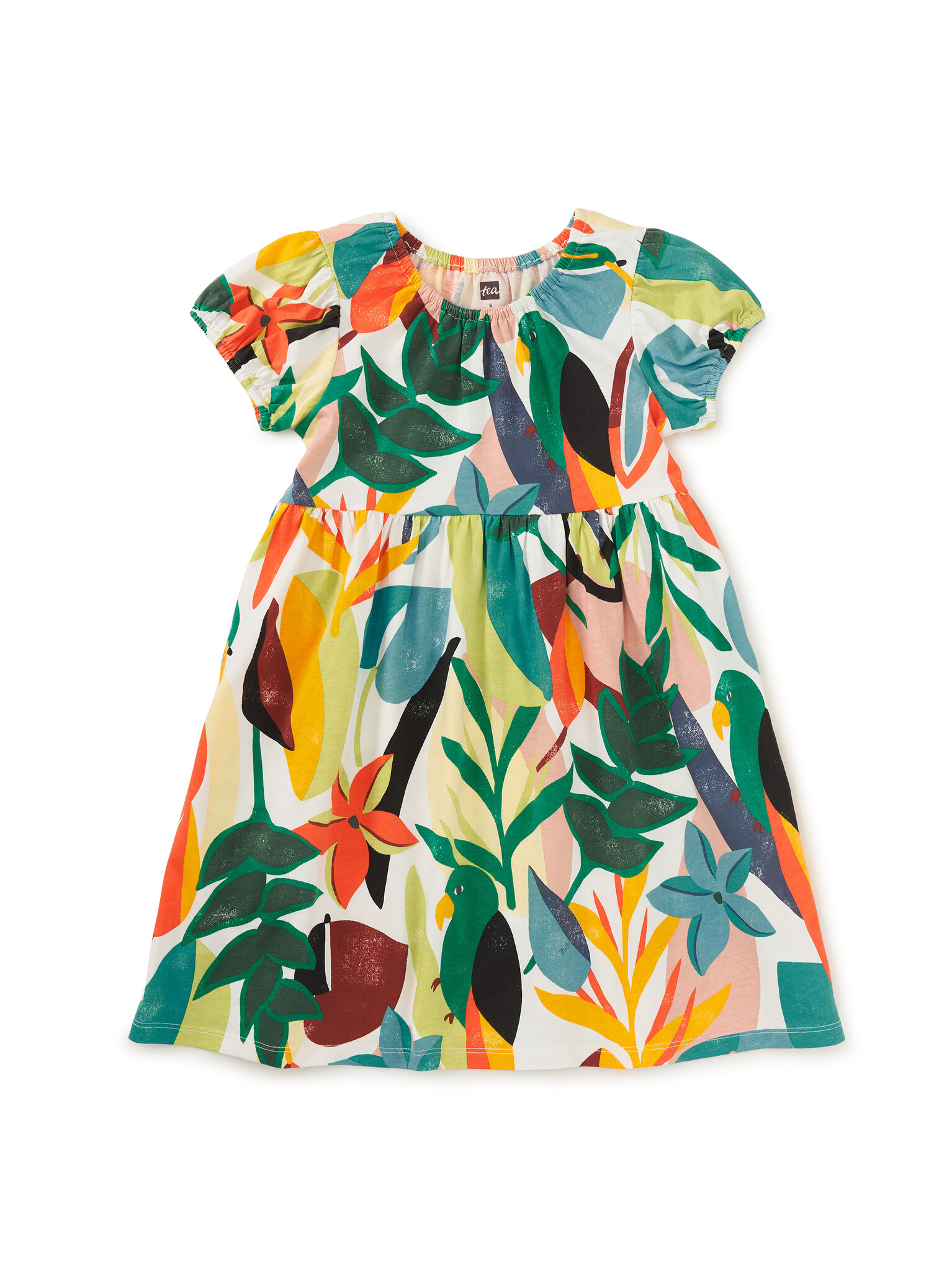 Tea Collection Puff Sleeve Empire Dress Parakeet Tropicalia