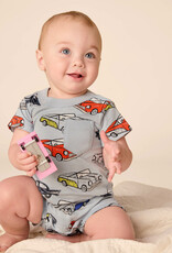 Tea Collection Pocket Shortie Romper Cuban Cars Gray