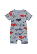 Tea Collection Pocket Shortie Romper Cuban Cars Gray